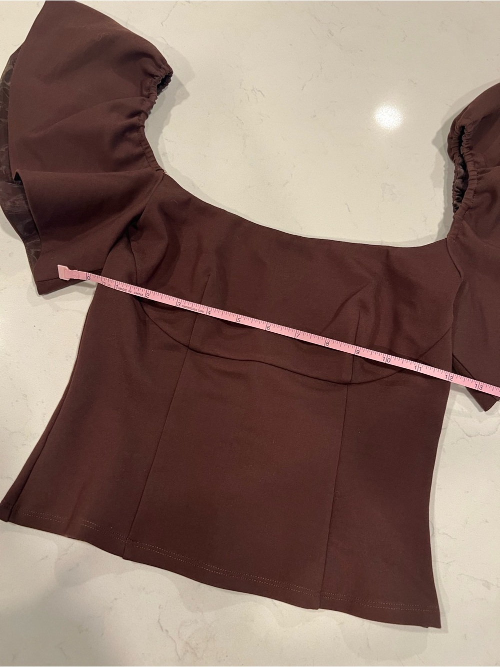 LPA Off-Shoulder Puff Sleeve Top in Burgundy - Picture 5 of 6